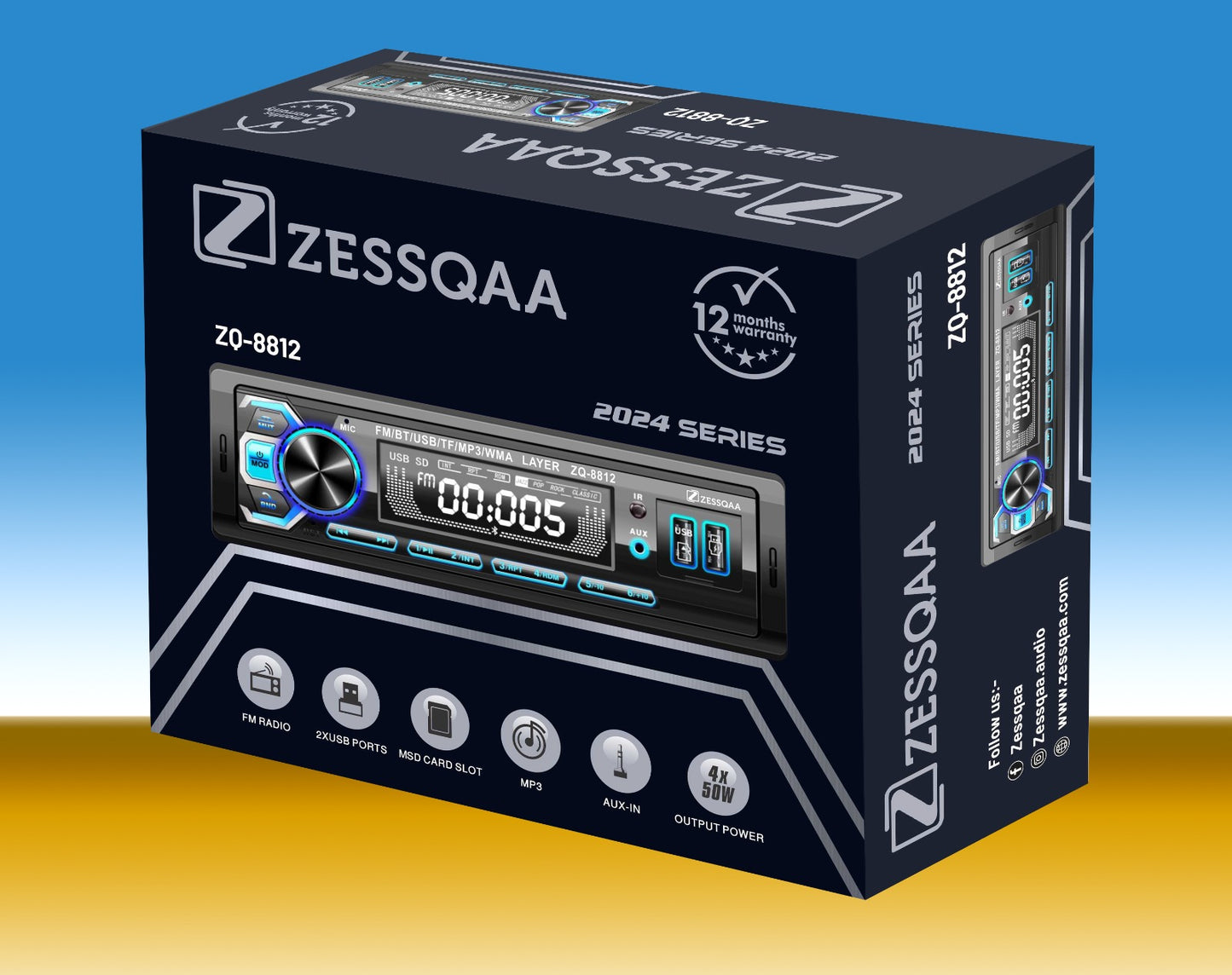 ZQ-8812BT Car Audio FM/Bluetooth/SD Card/AUX Media Player with Dual USB - ZESSQAA