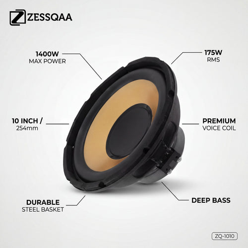 Zessqaa ZQ-1010 10 Inch Car Subwoofer, 1400W Max / 175W RMS Passive Driver