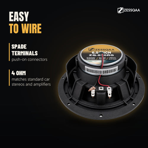 Zessqaa ZQ-650RG 6.5 Inch 3-Way Coaxial Car Speakers, 60W RMS (Pair)