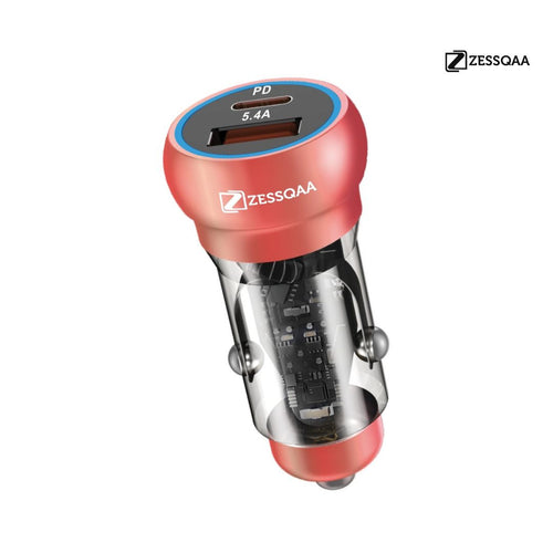 Zessqaa 5.2A Car Charger with PD + USB Fast Charging — Rose Gold