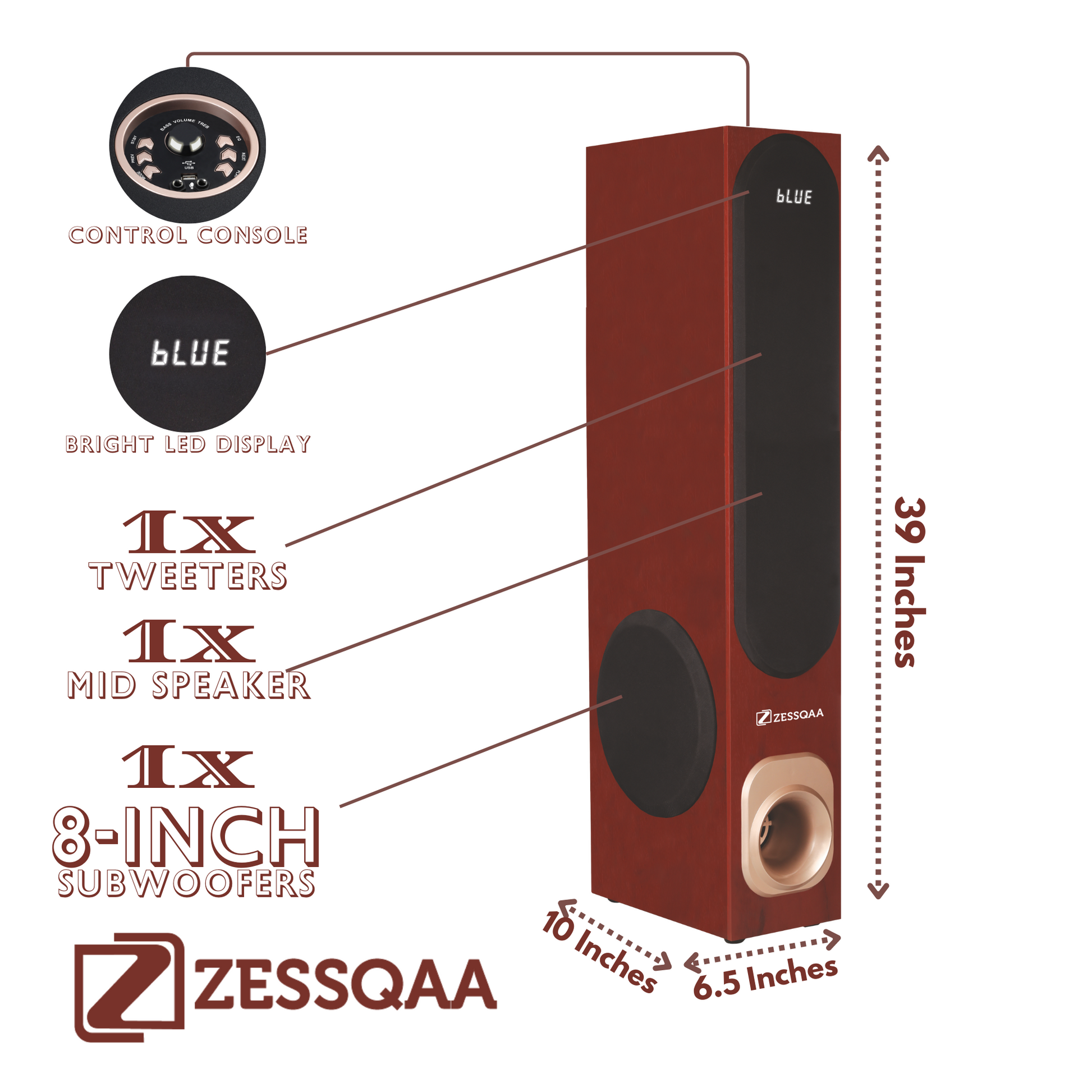 ZESSQAA DZ-07 Single Tower Speaker with Bluetooth - ZESSQAA