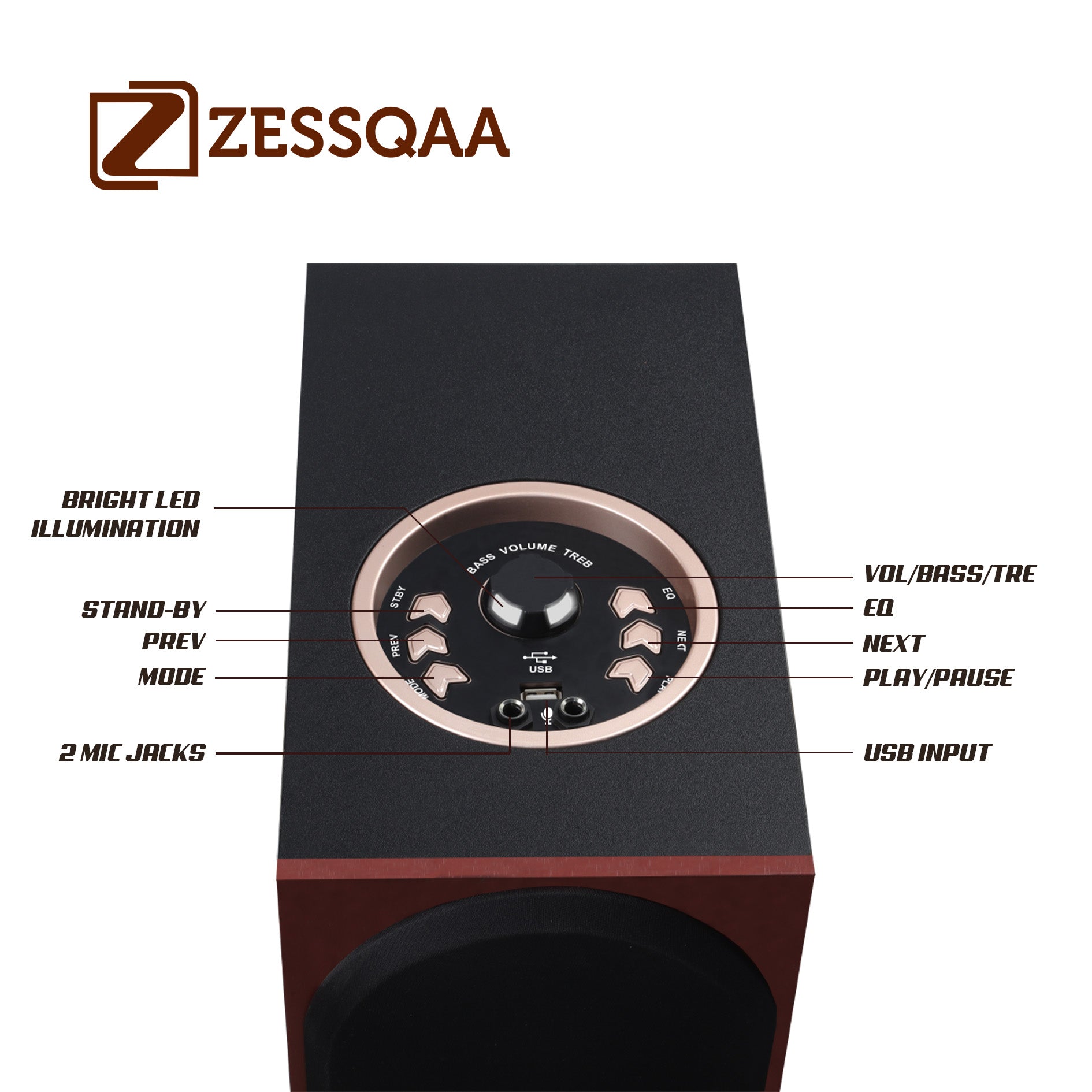 ZESSQAA DZ-07 Single Tower Speaker with Bluetooth - ZESSQAA