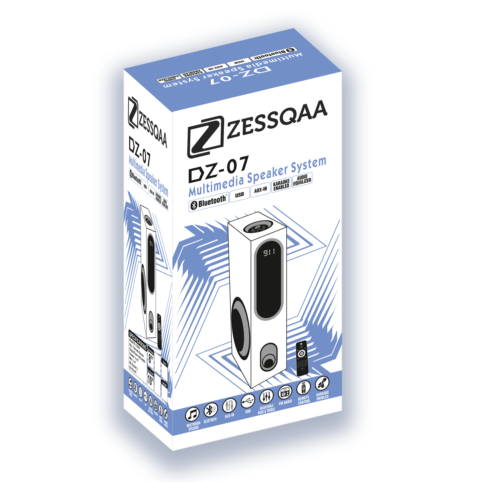 ZESSQAA DZ-07 Single Tower Speaker with Bluetooth - ZESSQAA