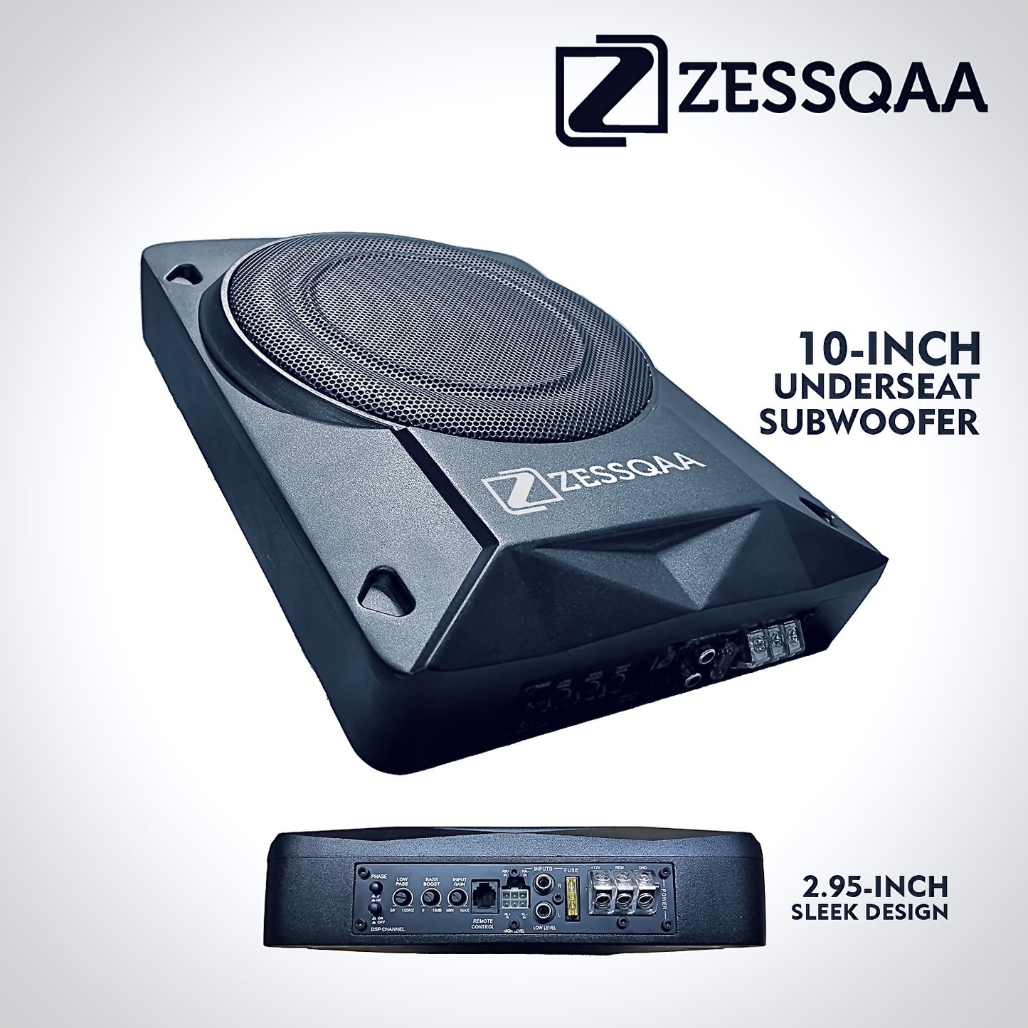 ZESSQAA SB-S-10 PRO-BASS Ultra-Compact Active Under Seat Subwoofer 10-Inch For Car (Powered , RMS Power: 600 W) - ZESSQAA