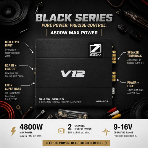Zessqaa Black Series 2-Channel Car Amplifier MS-802