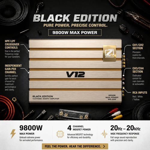 Zessqaa Black Series 4-Channel Car Amplifier (MS-905)