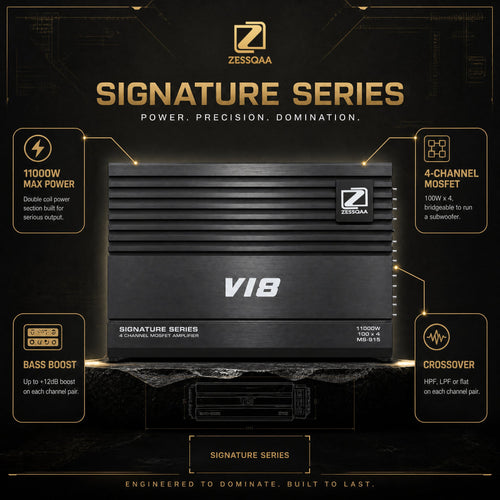 Zessqaa Signature Series 4-Channel Car Amplifier - Double Coil MOSFET, 100W x 4, 11000W Max, Bridgeable