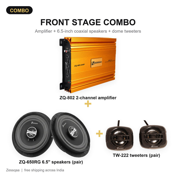 Front Stage Combo - ZQ-802 Amplifier + ZQ-650RG Speakers + TW-222 Tweeters