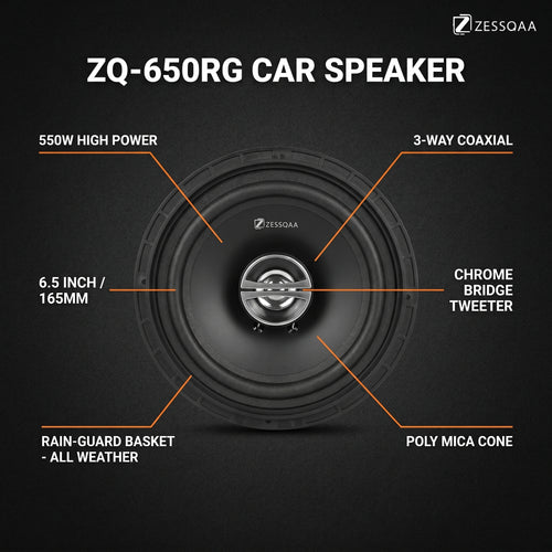 Zessqaa ZQ-650RG 6.5" Rain Guard 3-Way Coaxial Car Speakers (550W, Pair)