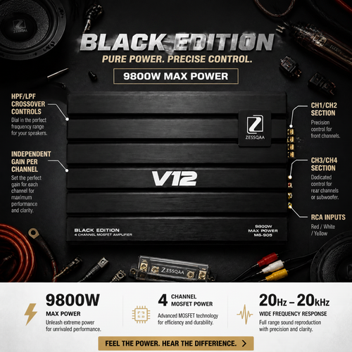 Zessqaa 4-Channel Car Amplifier — Black Series (MS-905)