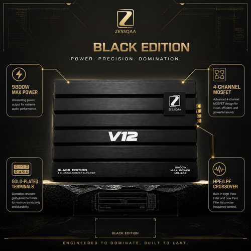 Zessqaa 4-Channel Car Amplifier — Black Series (MS-905)