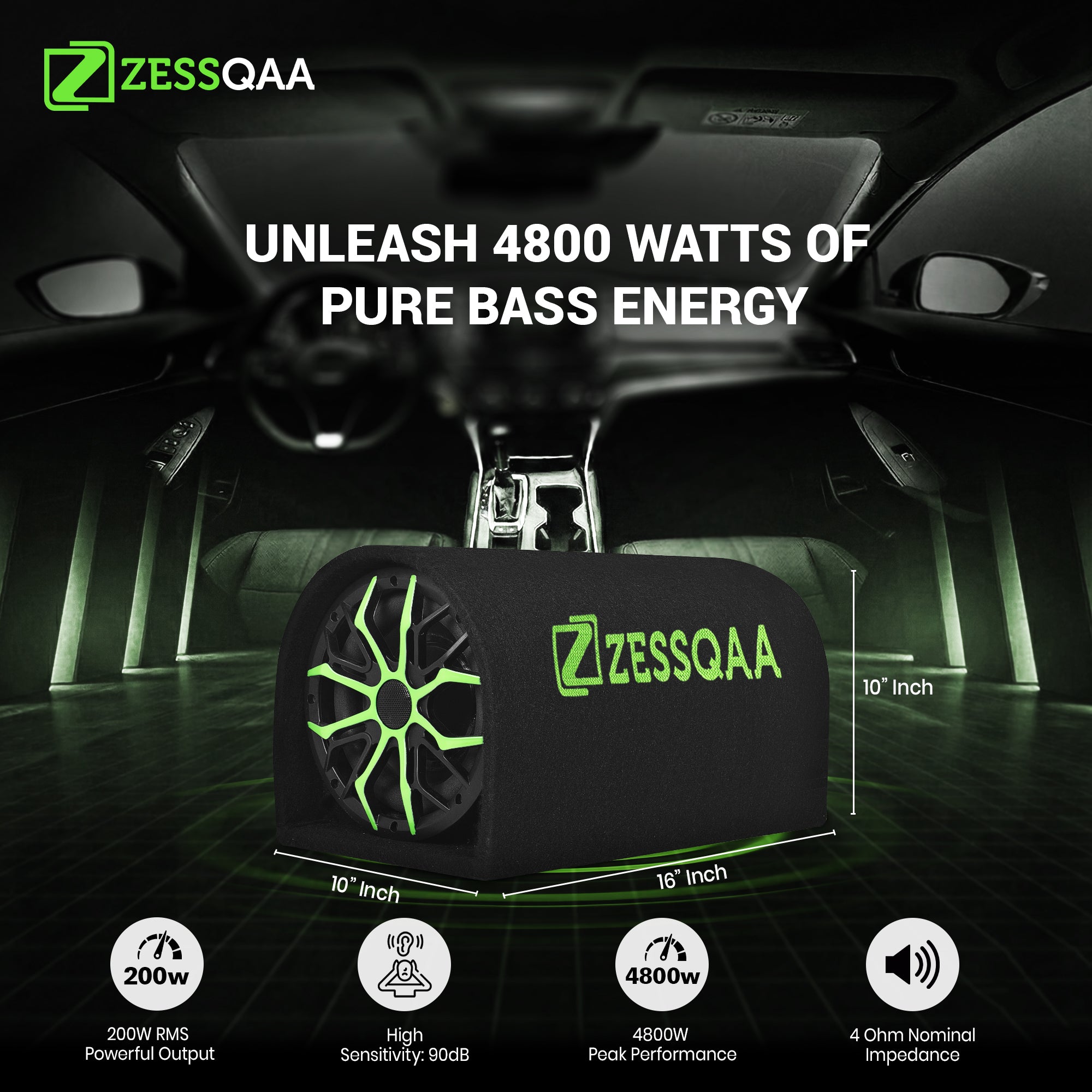 Zessqaa ZQ-801BST 8 Inch Car Bass Tube | Inbuilt Amplifier | Buy