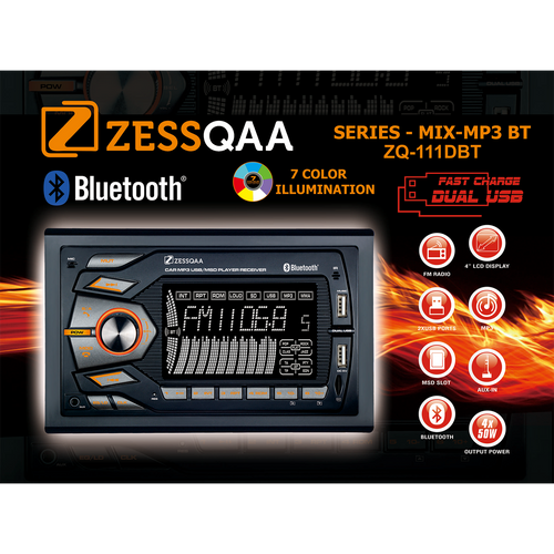 Zessqaa ZQ-111DBT Double Din Media Player with Bluetooth, USB & FM