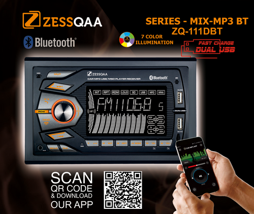 Zessqaa ZQ-111DBT Double Din Media Player with Bluetooth, USB & FM
