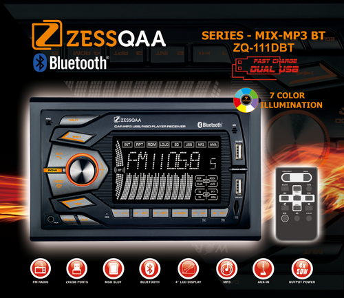 Zessqaa ZQ-111DBT Double Din Media Player with Bluetooth, USB & FM