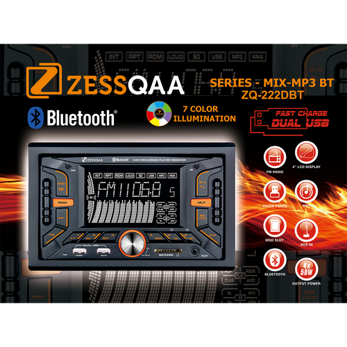 Zessqaa ZQ-222DBT Double Din Media Player with Bluetooth, USB & FM