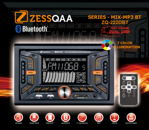 Zessqaa ZQ-222DBT Double Din Media Player with Bluetooth, USB & FM